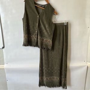 Vintage Notations Fringe Vest & Maxi Skirt Bohemian